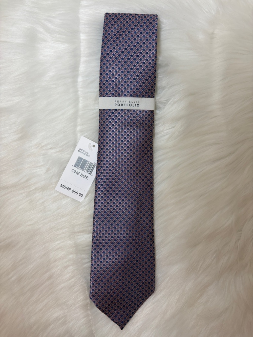 NWT Perry Ellis Pink Blue Mawase Geo Patterned Tie